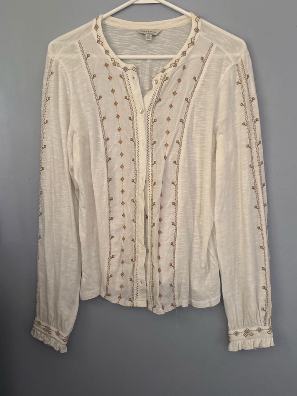Lucky Brand Cream Embroidered Button-Down Top